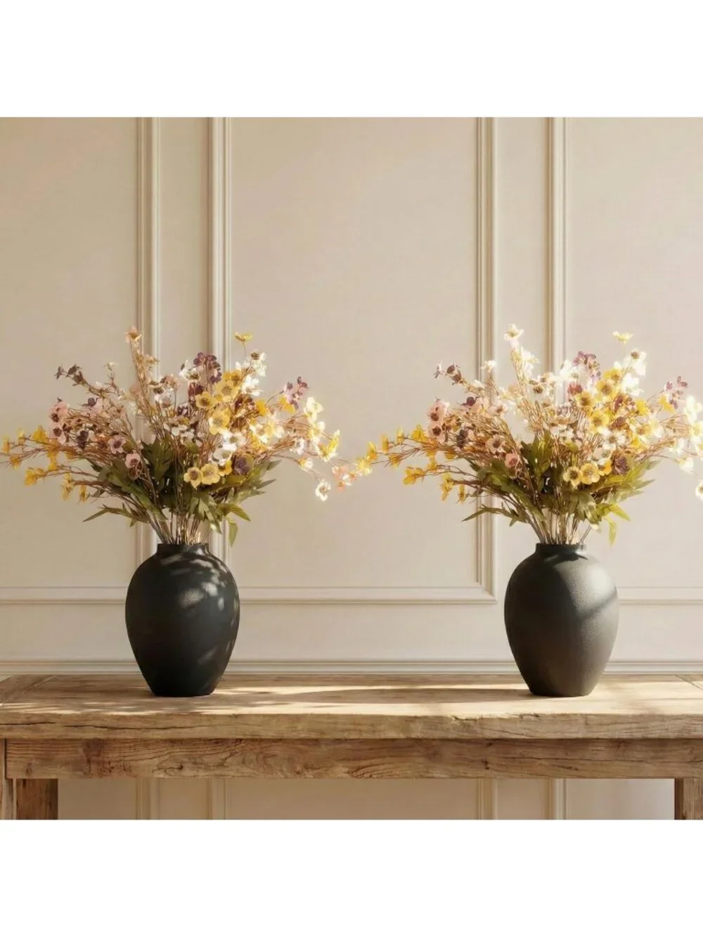 9 Inch Black Tall Ella Large Round Iron Vase Pampas Grass Table Mantel Home Dec